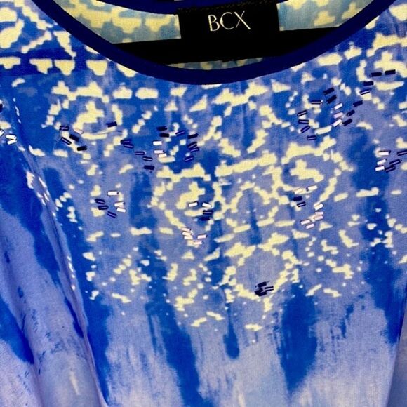 BCX Blue and White Ombré Beaded Cold Shoulder Top/Blouse - Picture 5 of 11